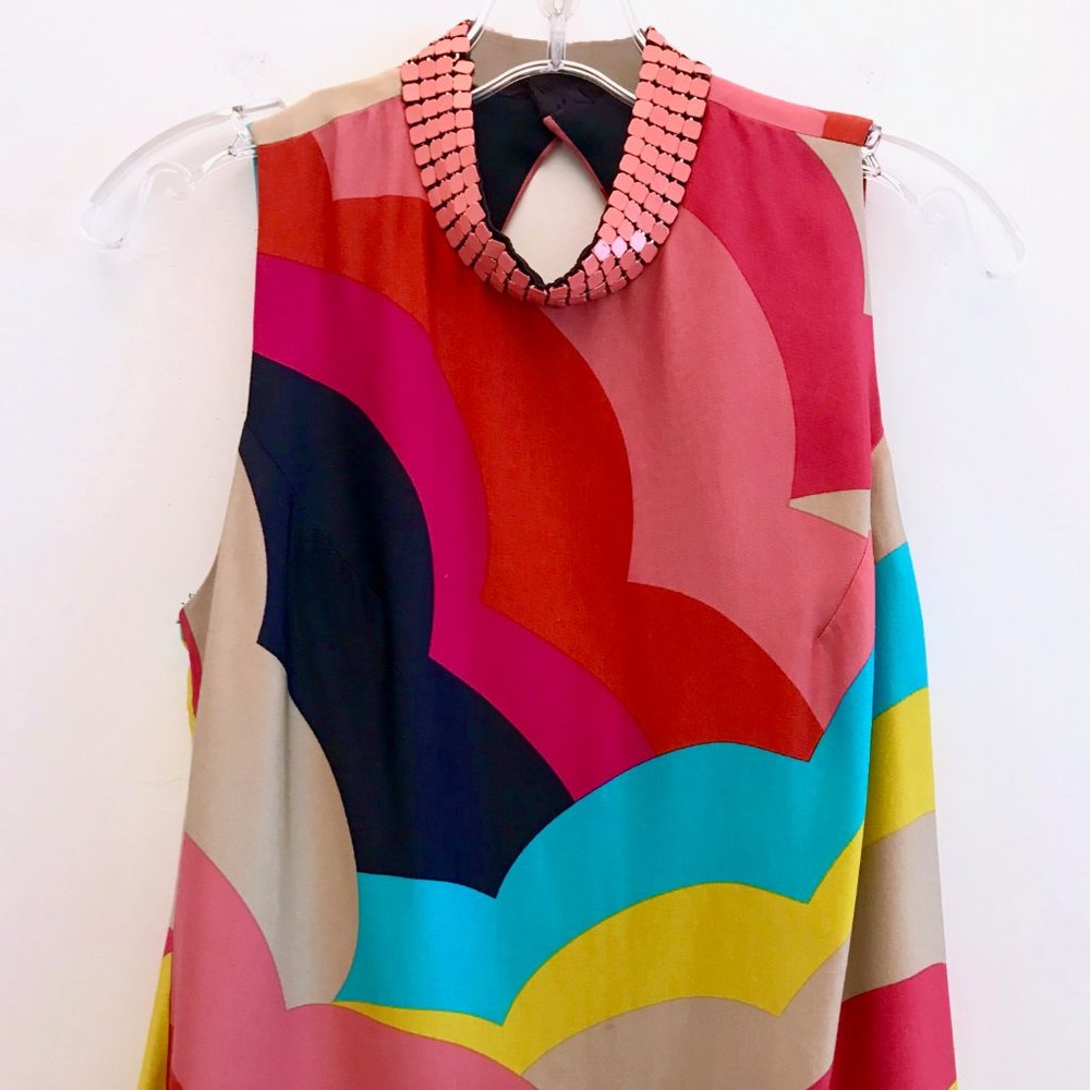 Trina Turk Embellished Neck Rainbow Dress Multi - Picture 3 of 8